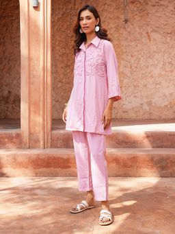 Indisangam - Pink Embroidered Cotton Co-Ord Set