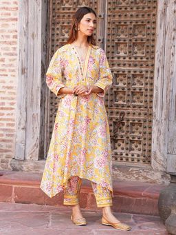 Indisangam - Yellow Chintz Embroidered Cotton Co-Ord Set