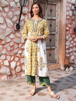 Indisangam - Yellow Chintz Floral Printed Cotton Kurta and Pant