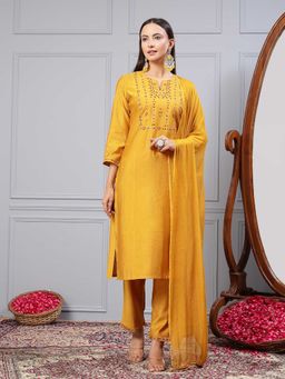 Nayam by lakshita - Embroidered Straight Kurta and Pant with Dupatta for Women