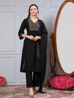 Nayam by lakshita - Embroidered A-Line Silk Kurta and Pant with Dupatta for Women