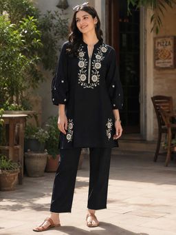 Nayam by lakshita - Floral Embroidered Cotton A-Line Kurta and Pant for Women