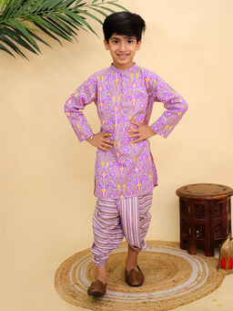 The Mom Store - Purple Printed Regular Kurta and Dhoti (Set of 2)