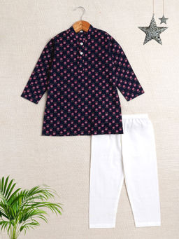The Magic Wand - Navy Blue Printed Regular Kurta and Pyjama (Set of 2)