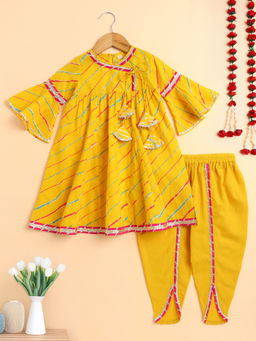 The Magic Wand - Yellow Printed Regular Kurti and Dhoti (Set of 2)