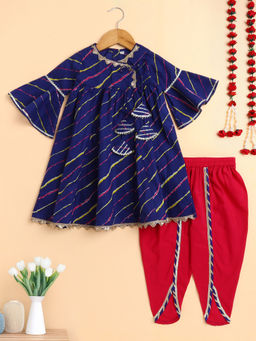 The Magic Wand - Blue Printed Regular Kurti and Dhoti (Set of 2)