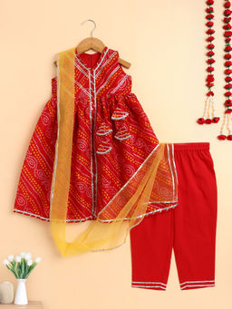 The Magic Wand - Red Printed Regular Kurta with Pant and Dupatta (Set of 3)