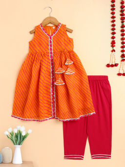 The Magic Wand - Orange Printed Regular Kurta with Pant and Dupatta (Set of 3)