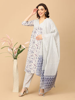 The Mom Store - Rang-e-Ret Maternity and Nursing White Kurta & Pant with Dupatta (Set of 3)