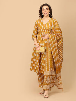 The Mom Store - Sarson Edit Maternity and Nursing Mustard Kurta & Pant with Dupatta (Set of 3)