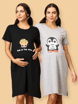 The Mom Store - Bun in the Oven & Baby On Board Maternity Multi-Color T-Shirt Dress (Pack of 2)