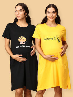 The Mom Store - Mommy To Be and Bun In the Oven Maternity Multi-Color T-Shirt Dress (Pack of 2)