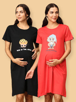 The Mom Store - Sleepy Mumma and Bun In The Oven Maternity Multi-Color T-Shirt Dress (Pack of 2)