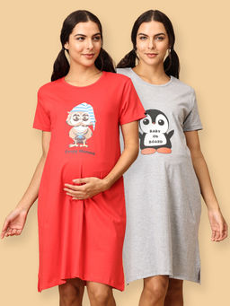 The Mom Store - Sleepy Mumma and Baby On Board Maternity Multi-Color T-Shirt Dress (Pack of 2)