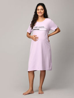 The Mom Store - Baby Loading Oversized Maternity Lavender T-Shirt Dress