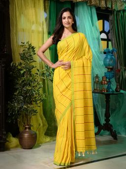 CHARUKRITI - Yellow Linen Handwoven Soft Saree with Unstitched Blouse