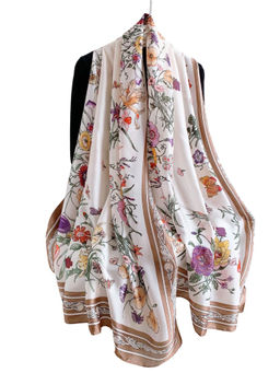 CrossKulture - Women White Floral Satin Scarf