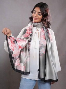 CrossKulture - Women Grey Printed Satin Scarf