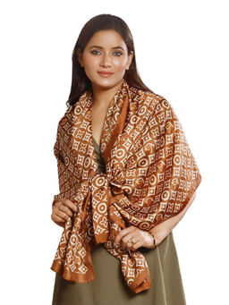CrossKulture - Women Brown Printed Satin Scarf