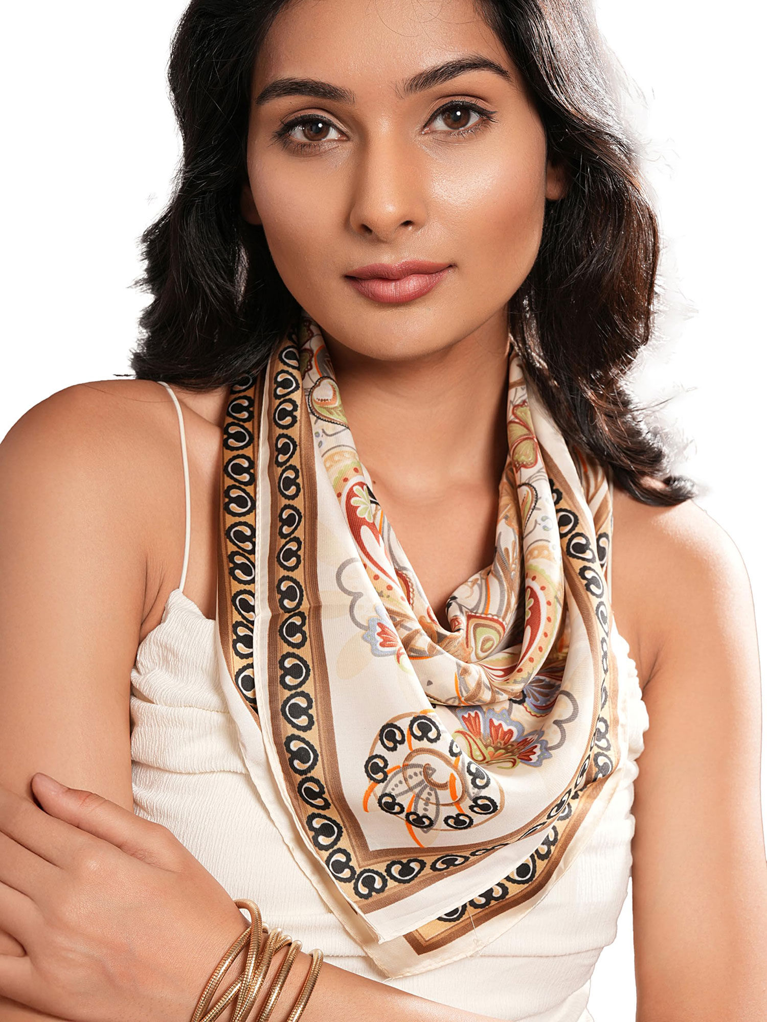 crosskulture Women Multi-Color Printed Satin Scarf-picture-10