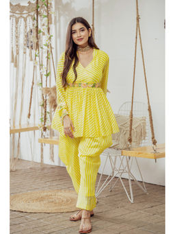 Label Swish - Yellow Embellished Peplum Dhoti Pants (Set of 2)