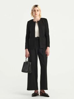 RAREISM - Womens Nexmar Black Polyester Blend Round Plain Bomber Jacket Fit Plain Bomber Jacket