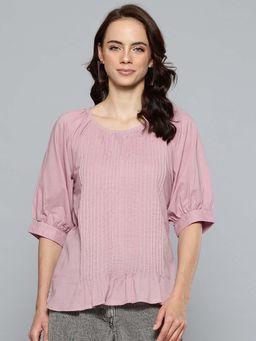 Scoup - Puff Sleeve Mauve Cotton Top