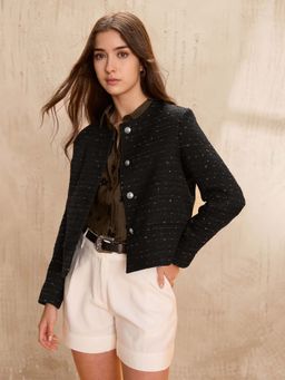 U.S. POLO ASSN. - Regular Fit Solid Casual Black Crop Jacket