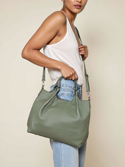Toteteca - Green Solid Pu Handbag and Detachable Strap
