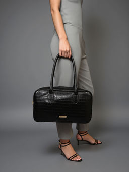 Toteteca - Black Textured Pu Handbag