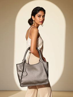 Toteteca - Silver Solid Pu Shoulder Bag