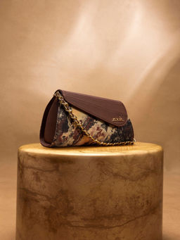 Zouk - Brown Printed Jute Handheld Bag