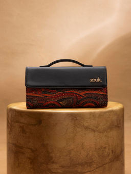 Zouk - Multi-Color Printed Jute Clutch and Detachable Strap