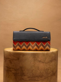 Zouk - Orange Printed Jute Clutch and Detachable Strap