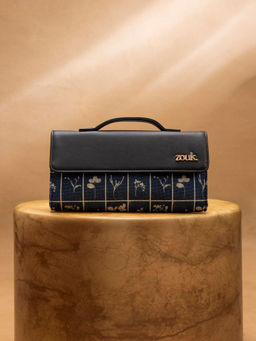 Zouk - Blue Printed Jute Clutch and Detachable Strap