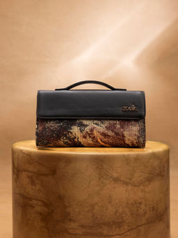 Zouk - Brown Printed Jute Clutch and Detachable Strap