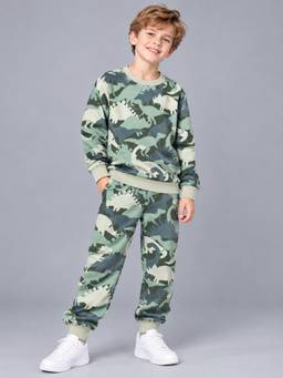 PLUM TREE - Boys Premium Soft Cotton Full Sleeves Sweatshirt and Joggers - Green