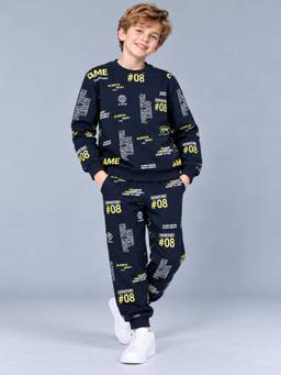 PLUM TREE - Boys Premium Soft Cotton Full Sleeves Sweatshirt and Joggers - Black