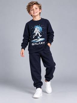 PLUM TREE - Boys Premium Soft Cotton Full Sleeves Sweatshirt and Joggers - Navy Blue