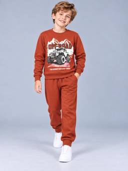 PLUM TREE - Boys Premium Soft Cotton Full Sleeves Sweatshirt and Joggers - Rust
