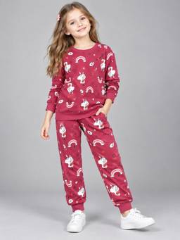 PLUM TREE - Girls Premium Soft Cotton Full Sleeves Sweatshirt and Joggers - Pink