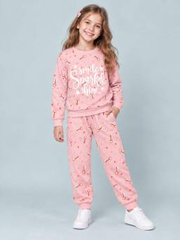 PLUM TREE - Girls Premium Soft Cotton Full Sleeves Sweatshirt and Joggers - Pink