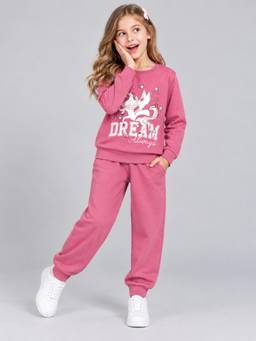 PLUM TREE - Girls Premium Soft Cotton Full Sleeves Sweatshirt and Joggers - Pink