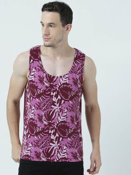 Huetrap - Mens Wine Sleeveless Round Neck T-shirt