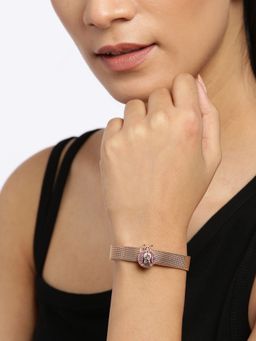 Blueberry - Gold Plated Bee Detailing Strap Cuff Bracelet