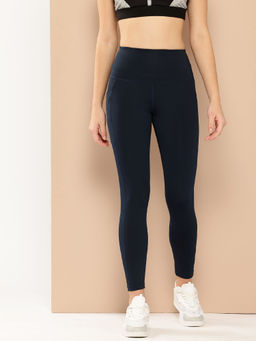 Alcis - Women Navy Blue Solid Ankle Length Tights