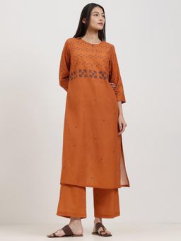 Pink Fort - Cotton Orange Print Kurta with Pant