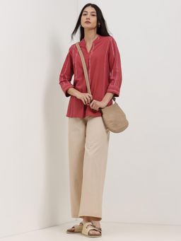 Pink Fort - Cotton Striped Maroon Top