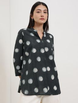 Pink Fort - Women Black Cotton Polka Dots Regular Fit Tops