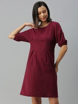 SHOWOFF - Women Solid Magenta A-Line Dress